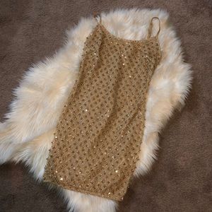 Gold Embellished Mini Dress